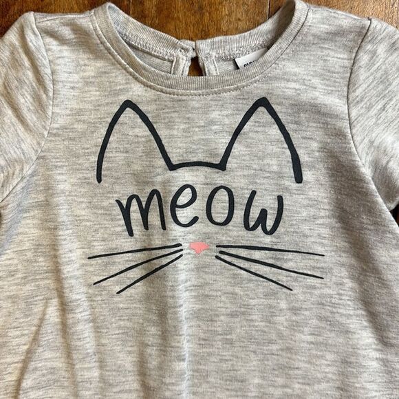 Old Navy dress 6 to 12 months long sleeve gray cat meow ruffle baby girl - Picture 2 of 4